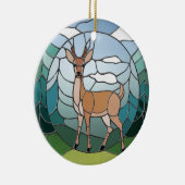ステンドグラス美術、ステンドグラススタイル鹿アート セラミックオーナメント (右)