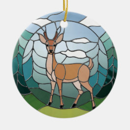 ステンドグラス美術、ステンドグラススタイル鹿アート セラミックオーナメント