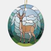 ステンドグラス美術、ステンドグラススタイル鹿アート セラミックオーナメント (左)