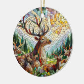 ステンドグラス美術、ステンドグラススタイル鹿アート セラミックオーナメント (左)