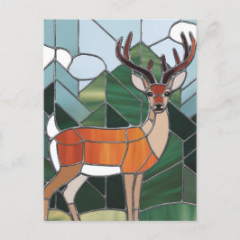 ステンドグラス美術、ステンドグラススタイル鹿アート ポストカード