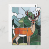 ステンドグラス美術、ステンドグラススタイル鹿アート ポストカード (正面/裏面)
