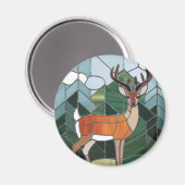 ステンドグラス美術、ステンドグラススタイル鹿アート マグネット (正面/裏面)