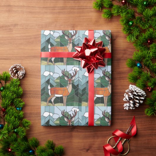 ステンドグラス美術、ステンドグラススタイル鹿アート ラッピングペーパー (クリスマスギフト)