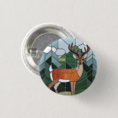 ステンドグラス美術、ステンドグラススタイル鹿アート 缶バッジ (正面&裏面)