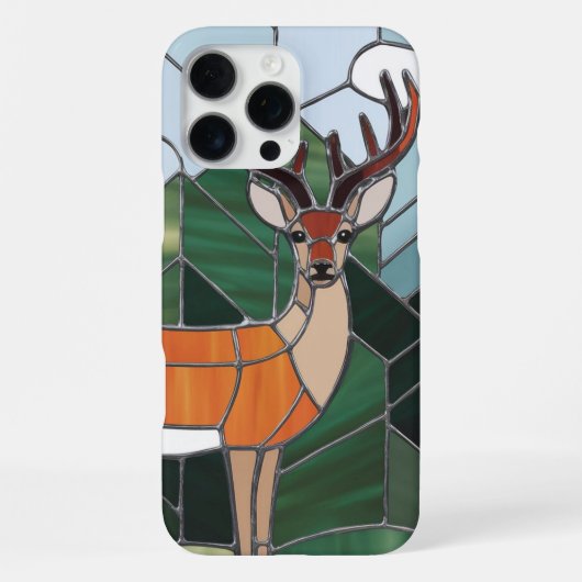 ステンドグラス美術、ステンドグラススタイル鹿アート iPhoneケース (裏面)