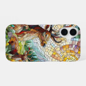 ステンドグラス美術、ステンドグラススタイル鹿アート iPhone 16ケース (裏面横)