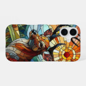 ステンドグラス美術、ステンドグラススタイル鹿アート iPhone 16ケース (裏面横)