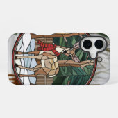 ステンドグラス美術、ステンドグラススタイル鹿アート iPhone 16ケース (裏面横)