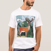 ステンドグラス美術、ステンドグラススタイル鹿アート Tシャツ (正面)