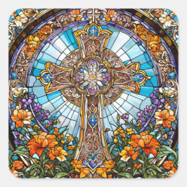 ステンドグラス聖十字花付き スクエアシール
