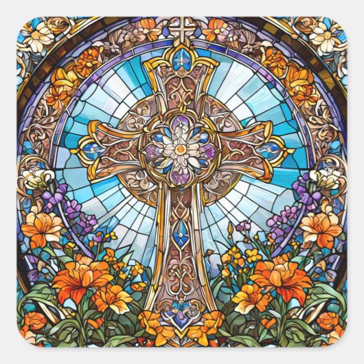 ステンドグラス聖十字花付き スクエアシール (正面)
