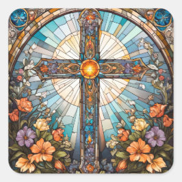 ステンドグラス聖十字花付き スクエアシール