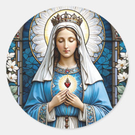 ステンドグラス聖母マリアと聖なるハート ラウンドシール