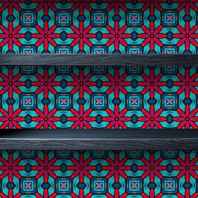 ステンドグラス花小プリント 壁紙 (Stained Glass Flowers Small Print Wallpaper on Shelf)