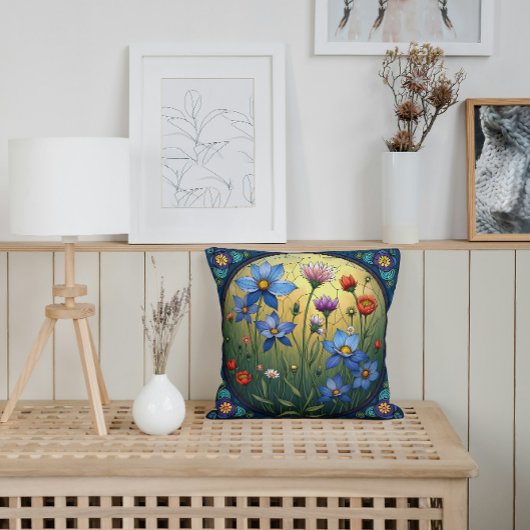 ステンドグラス花模様 クッション