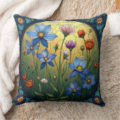 ステンドグラス花模様 クッション (ブランケット)