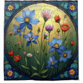 ステンドグラス花模様 シャワーカーテン (正面)