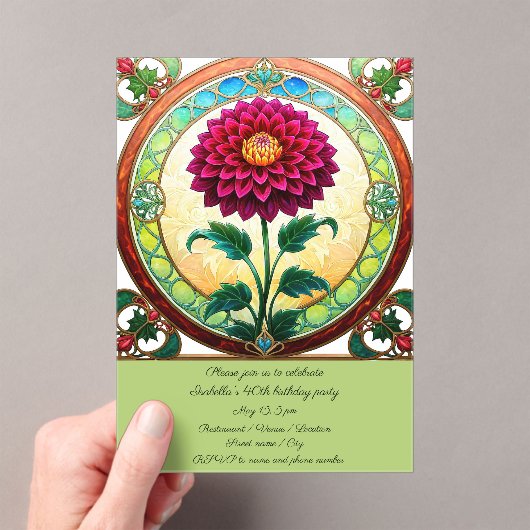 ステンドグラス花誕生日パーティー アクリル招待状 (インサイチュ (ポータブル))
