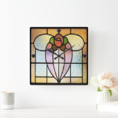 ステンドグラス花 スクエア壁時計 (ホーム)