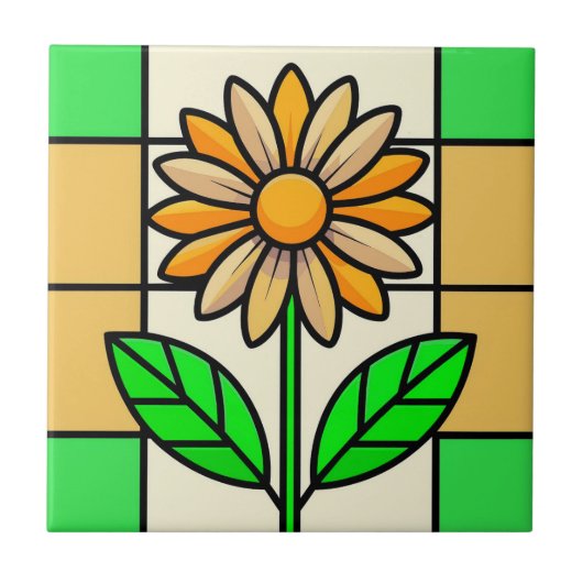 ステンドグラス花 タイル (正面)