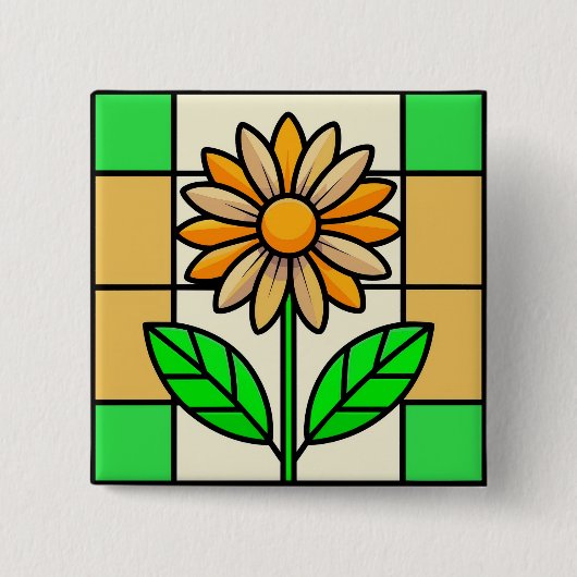 ステンドグラス花 缶バッジ (正面)