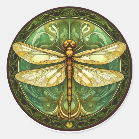 ステンドグラス華美ドラゴンフライのステッカー ラウンドシール (正面)