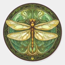 ステンドグラス華美ドラゴンフライのステッカー ラウンドシール