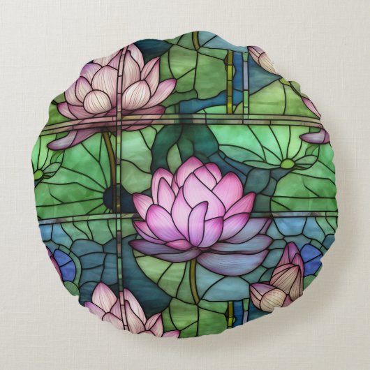 ステンドグラス蓮の丸枕 ラウンドクッション (裏面)