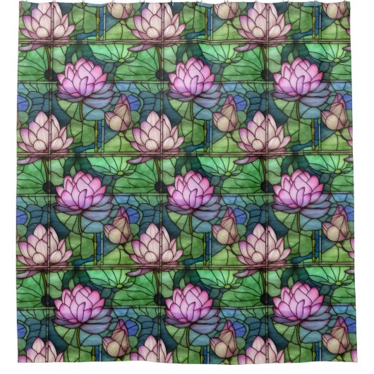 ステンドグラス蓮シャワーカーテン シャワーカーテン (正面)