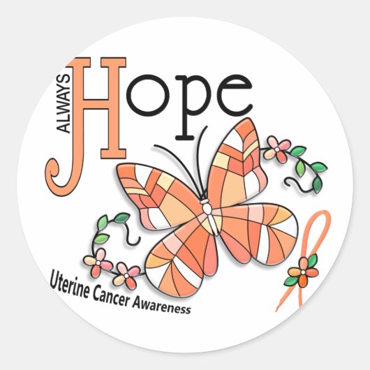 ステンドグラス蝶の子宮がん ラウンドシール (正面)