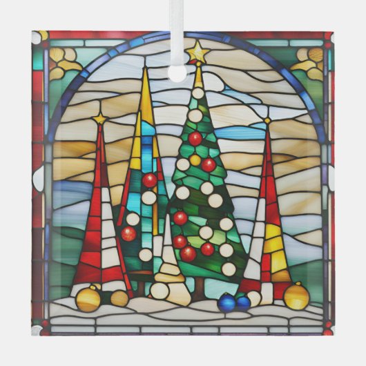 ステンドグラス装飾クリスマスツリー ガラスオーナメント (正面)