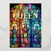 ステンドグラス誕生日クイーン 箔招待状 (正面)