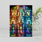 ステンドグラス誕生日クイーン 箔招待状 (立ち正面)