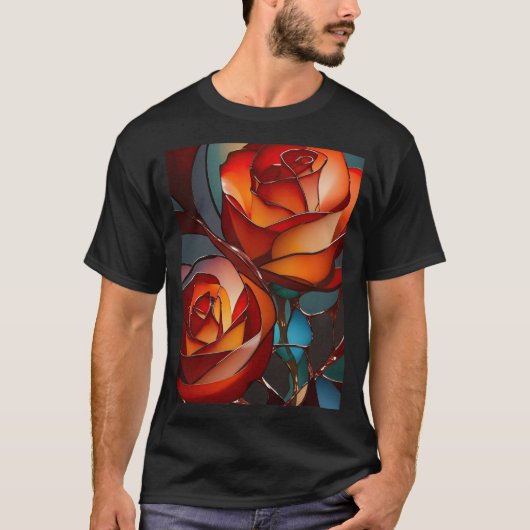 ステンドグラス赤いバラ Tシャツ (正面)