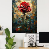 ステンドグラス赤い優雅なバラ ポスター (ホームオフィス)
