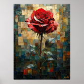 ステンドグラス赤い優雅なバラ ポスター (正面)