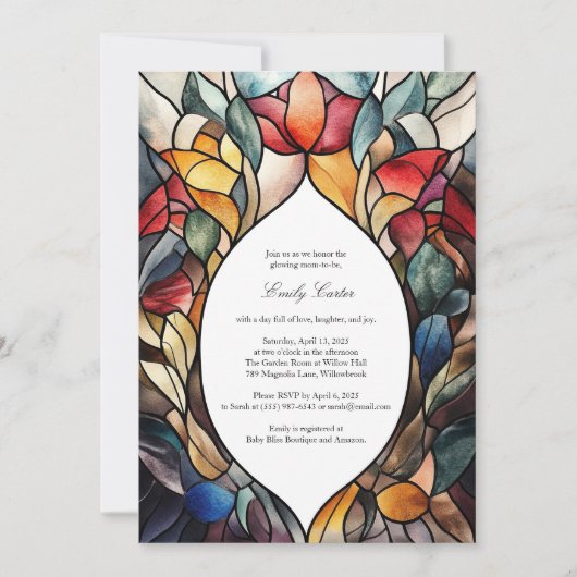 ステンドグラス赤ちゃんシャワー招待状 | エレガント 招待状 (正面)