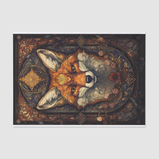 ステンドグラス赤キツネ2 薄葉紙 (正面)