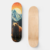 ステンドグラス野生動物山サンセットベア スケートボード (正面)