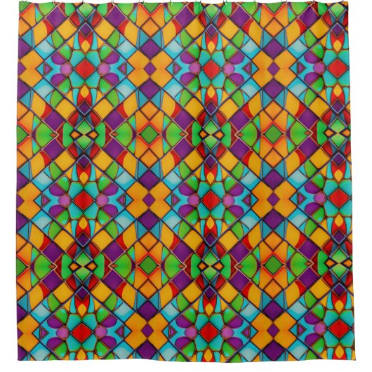 ステンドグラス鉛瓦 – 鮮やかヴィンテージの外観 シャワーカーテン (正面)