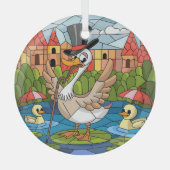 ステンドグラス間抜けアート、ガチョウのステンドグラス ガラスオーナメント (正面)