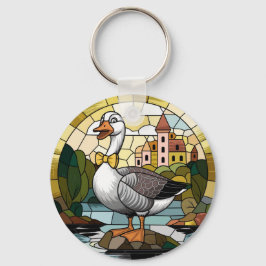 ステンドグラス間抜けアート、ガチョウのステンドグラス キーホルダー