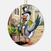 ステンドグラス間抜けアート、ガチョウのステンドグラス セラミックオーナメント (左)