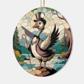 ステンドグラス間抜けアート、ガチョウのステンドグラス セラミックオーナメント (左)
