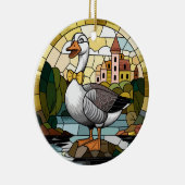 ステンドグラス間抜けアート、ガチョウのステンドグラス セラミックオーナメント (右)