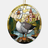 ステンドグラス間抜けアート、ガチョウのステンドグラス セラミックオーナメント (左)