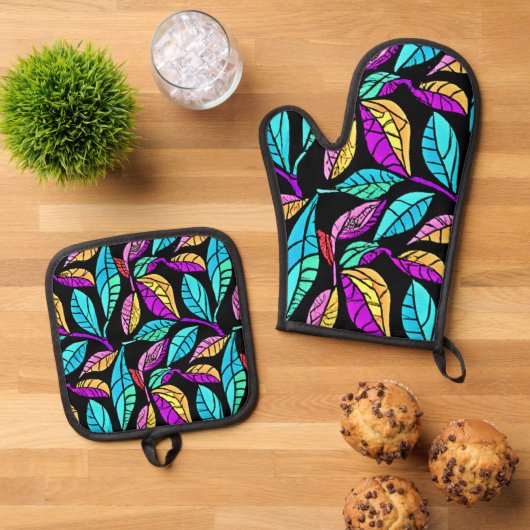 ステンドグラス離れデザイン 鍋つかみ&鍋敷きセット (トップダウン)