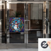 ステンドグラス雪だるま窓貼り ウィンドウサイン (オフィスドア)