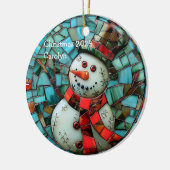 ステンドグラス雪だるま パーソナライズされた セラミックオーナメント (左)